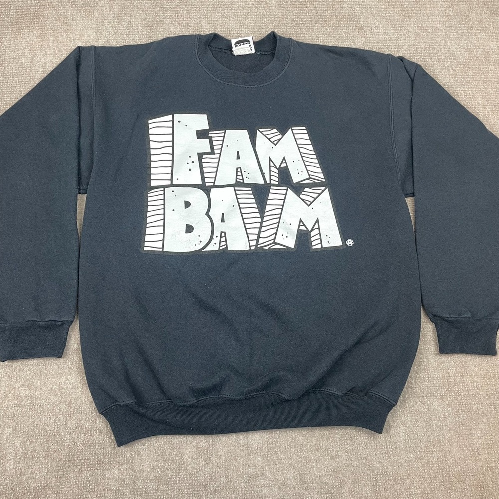 Booger Kids Sweatshirt Mens Medium Black Fam Bam Graphic Cotton Fleece Lined